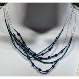 Casual Multilayer Blue Glass Beaded Necklace